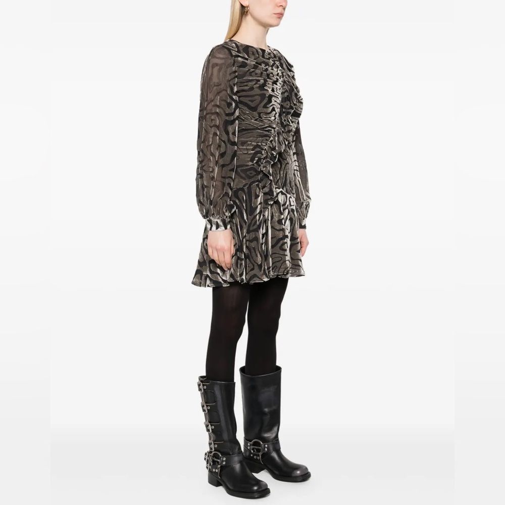 ULLA JOHNSON Silk Blend Velvet Gia Mini Dress Zebra Animal Print Size 4 - Picture 3 of 11